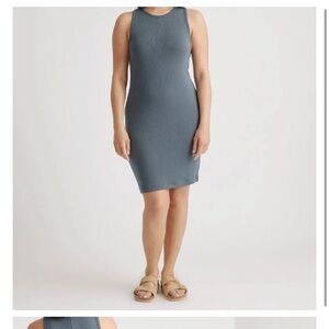 Quince Tencel Rib Knit Sleeveless Mini Dress dark olive S